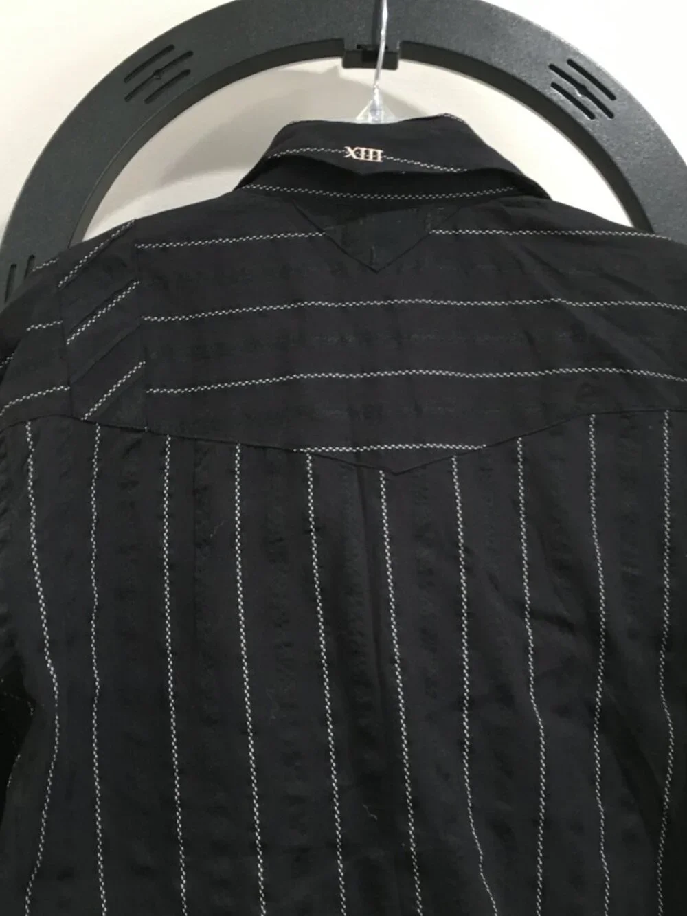 CLEAN LAUNDRY CHRISTOPHER WICKS Black Eggshell Woven Striped French Cuff Shirt